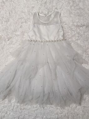 American Princess White Pearl-Trim Tulle Dress for Girls